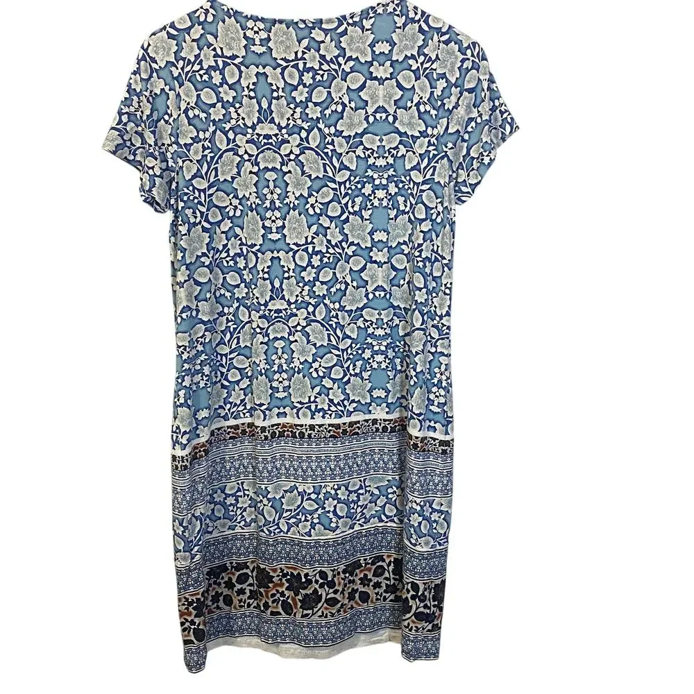 J. Jill Mixed Print Floral Lightweight Boatneck Jersey Dress Knee Length Sz S